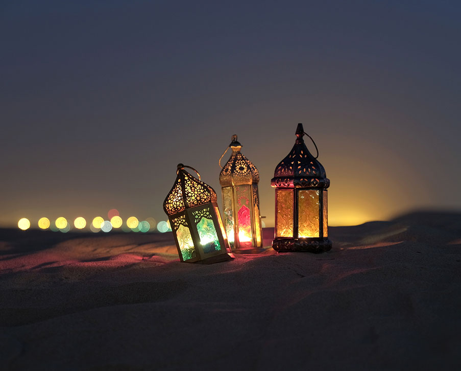 lanterns on desert at night